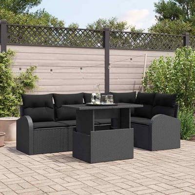 vidaXL - Tuinbank - Set - 6 - st - Zwart - poly - rattan