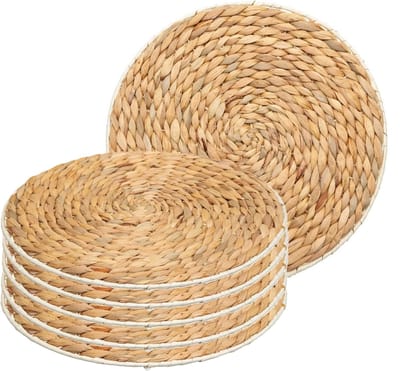 Secret de Gourmet Placemat van afgewerkt zeegras - 6x - naturel - rond - dia 35 cm - Onderleggers