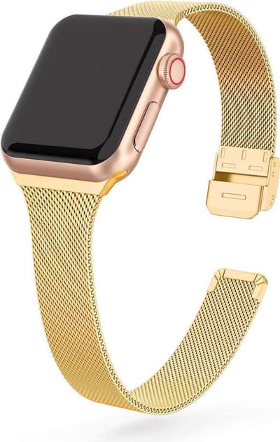 By Qubix - Geschikt voor Apple Watch bandje - Milanese slim fit bandje - Goud - Geschikt voor Apple Watch 38mm / 40mm / 41mm / 42mm - iWatch milanees - smartwatchbandje