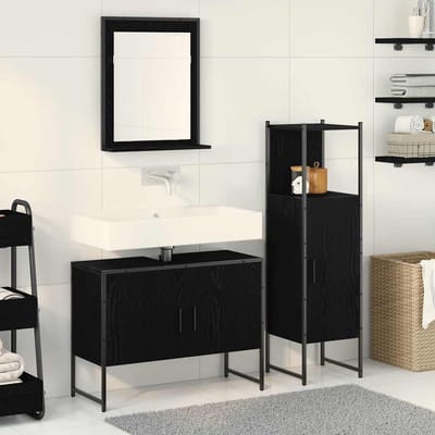 vidaXL - Badkamermeubel - Set - 3 - st - Zwart - 33 - x - 33 - x - 113.5 - cm - Bewerkt - hout