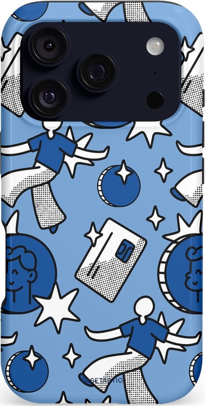 Casetastic hoesje geschikt voor Apple iPhone 17 Pro - MagSafe - Dubbellaagse bescherming - Geldroute - Fashion Case - Lichtblauw Grijs Donkergrijs