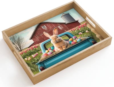 Dienblad hout 40x30 cm - Schootdienblad - Konijn - Boerderij - Eieren - Borrelplank rechthoek - Plateau dienbladen
