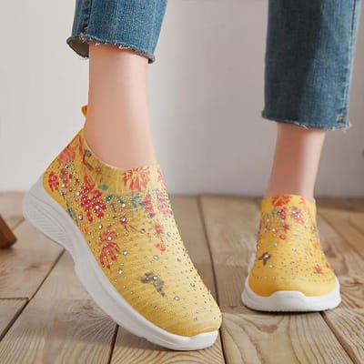 Zomer Nieuwe Dames Bloemen Plakdiamant Trendy Eénstaps Schoenen Casual Ademende Schoenen Dames Sportschoenen 36 brown