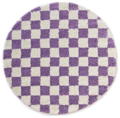 Rond checkerboard vloerkleed - Check ivoor/lila 150