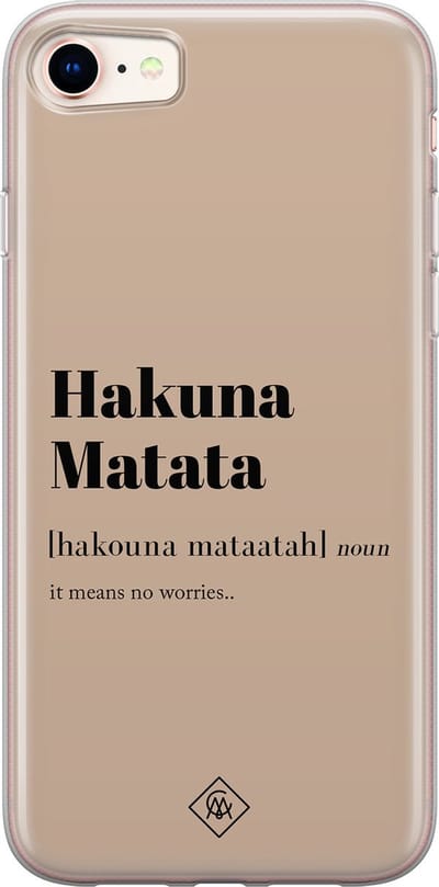 Casimoda® hoesje - Geschikt voor iPhone 8 - Hakuna Matata - Siliconen/TPU telefoonhoesje - Backcover - Tekst - Bruin/beige
