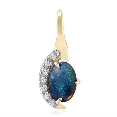 Cavill - Gouden hanger 9K met 0,52 ct Lightning Ridge zwarte opaal ovaal en 7 zirkonia - 375 geelgoud - Exclusieve elegante damesketting