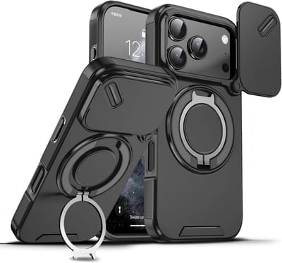 Hoesje Geschikt voor iPhone 17 Pro hoesje Zwart - Shock Hybrid Armor Hoes met Kickstand Ring en Camera Bescherming - Geschikt voor MagSafe