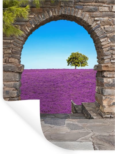 Muurstickers - Sticker Folie - Bloemen - Lavendel - Boom - Doorkijk - 30x40 cm - Plakfolie - Muurstickers Kinderkamer - Zelfklevend Behang - Zelfklevend behangpapier - Stickerfolie