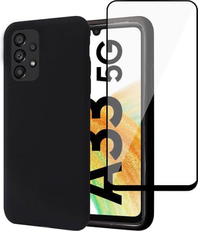 Hoesje geschikt voor Samsung A33 5G + Screenprotector – Full Screen Tempered Glass - Liquid Back Case Cover Zwart