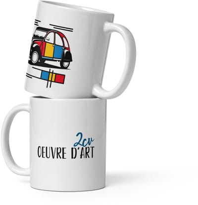 De2pktjes - Mok Citroën 2CV x Mondriaan – Stijlvol, Uniek & Vaatwasserbestendig