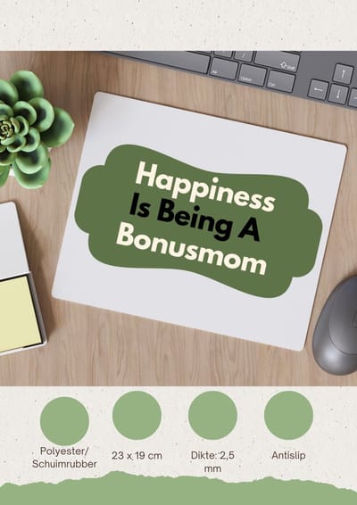 Akyol - happiness is being a bonusmom Muismat - Mama - de liefste bonusmoeder - moeder cadeautjes - moederdag - verjaardag - geschenk - kado - 23 bij 19 cm
