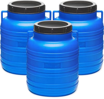 Garronda 3x10L Kunststof Trommel Met Deksel - Regenton - Vat - HDPE - Voedselvat - Tuin Hobbock – Blauw - GD-STE-Barrel