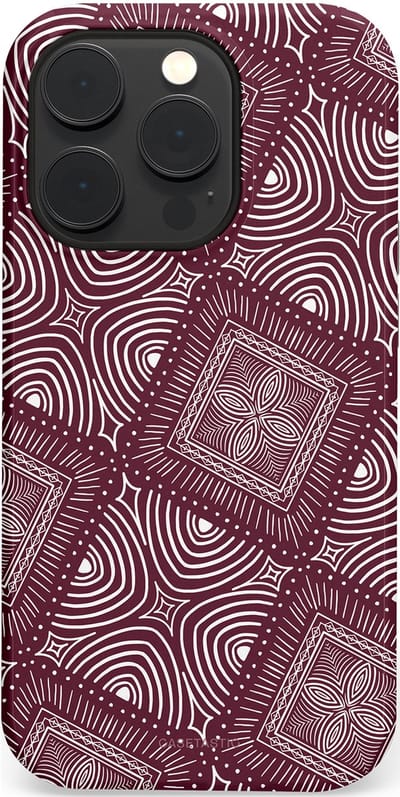 Casetastic Hoesje Geschikt voor Apple iPhone 14 Pro Magsafe - Stijlvolle Beschermende Duo-layer Case - Bohemien Rood Design