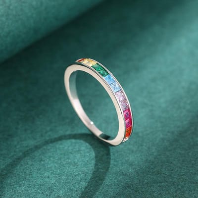 Huitan Bague Fine Carrée Brillante Zirconia Coloré Mode Bague de Doigt Bijoux pour la Vie Quotidienne Accessoires Élégants Polyvalents Cadeau 9 blue