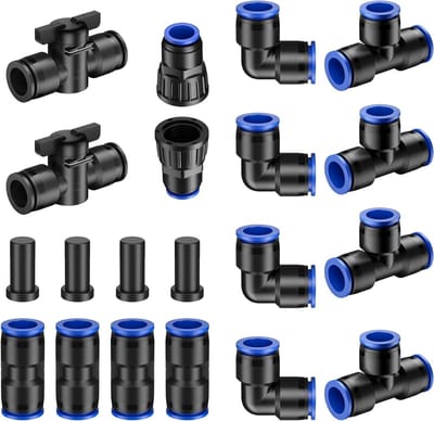 20-delige connector set voor 12.7mm slang met druppellijn, T-stukken, koppelingen en afsluiters
