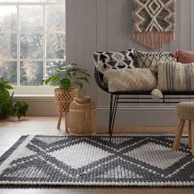 Flycarpets Berber Design Vloerkleed - Zaid - Laagpolig - Zwart / Wit - 120x170 cm