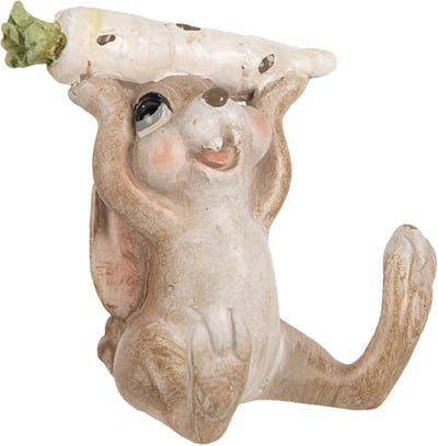 Clayre & Eef Decoratie Beeld Konijn 6x5x7 cm Beige Kunststof