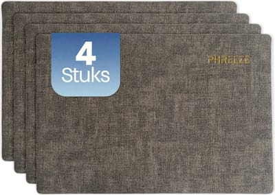 Phreeze Placemat met Linnen Patroon - 4 Stuks - Wasbaar - 30x45 CM - Luxe Onderleggers voor Borden - Grijs