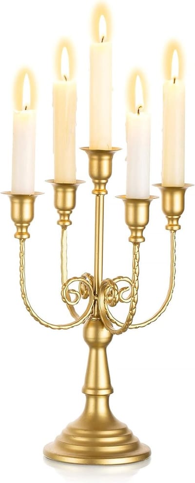 Gouden Metalen Kandelaar - 5-Armen - 29,5 cm - Kaarsenhouders - Kaarsenstandaard - Decoratieve accessoires - Kandelaars - Metaal - Goud
