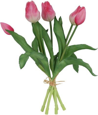 Kunstboeket Tulpen - Kunstbloem Roze en Wit - 5 Stuks - 3D Geprint