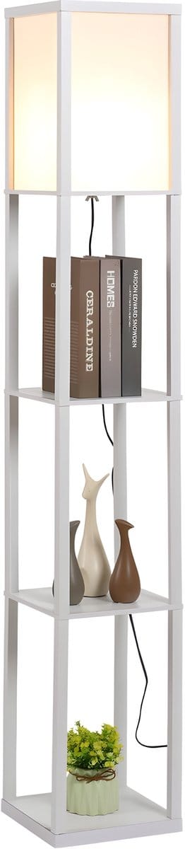 Vloerlamp - Staande lamp - Stalamp - Met opbergruimte - 26L x 26B x 160H cm - Wit