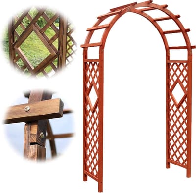 Houten Tuinboog - Rozenboog Pergola - Planten Klimmen - Massief Hout Carbonisatie - 120x215 cm - Oranje