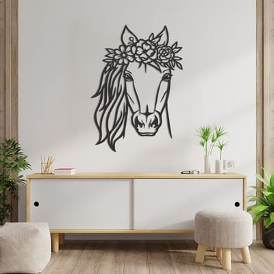 Wanddecoratie Paard - Muurdecoratie Paard - Muurdecoratie Hout - Wanddecoratie Hout - Muurdecoratie Woonkamer - Wanddecoratie Woonkamer - Wanddecoratie Industrieel - Wanddecoratie Dieren - Home Decor - Wall Line Art - 81.5 x 59 cm
