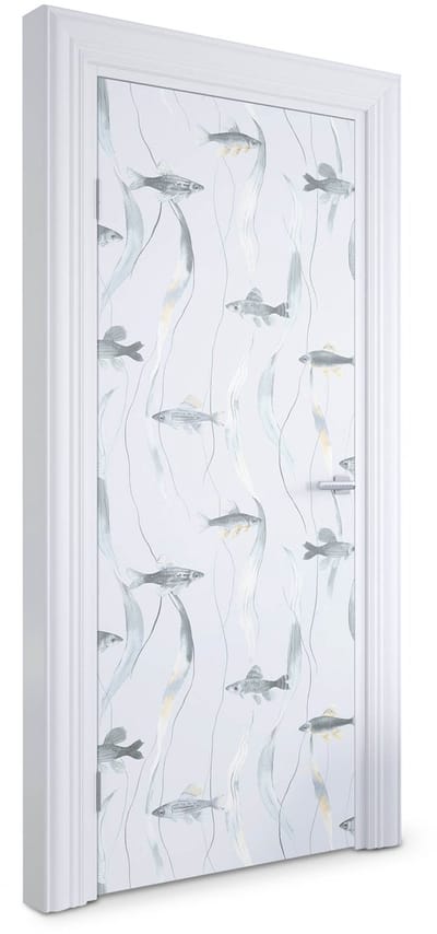 Wallfluent Deursticker - Vis en zeewier Deurbehang Sticker - 85 x 205 cm - Lichtblauw Deurbehang - Moderne Deur Sticker - Dieren Deurposter - Deursticker voor de Badkamer - Deur plakfolie