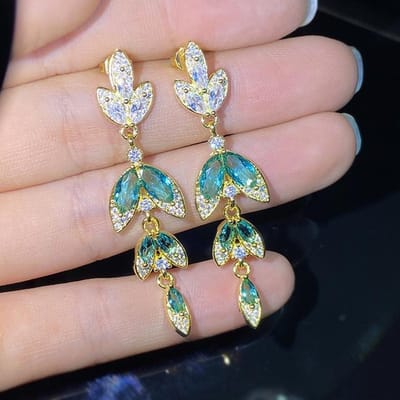 Groene Smaragd Edelsteen Blad Lange Kwast Stud Oorbellen Vrouwen Aros Mujer Oreja Zilver 925 Sieraden Orecchini Smaragd Druppel Oorbel