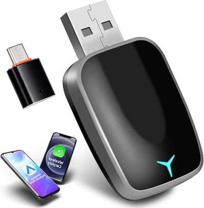 SnelShoppen - Wireless CarPlay/Android Auto Adapter - 2-in-1 Dongle voor Draadloze Verbinding - Plug & Play CarPlay voor iOS 10+/Android 11+ met USB C