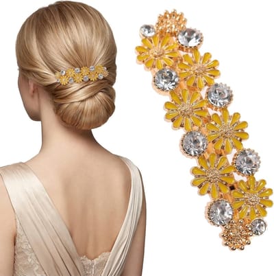 Elegante madeliefjes-haarspeld voor dames met strass, vintage haaraccessoire voor bruiloft en dagelijks gebruik, 6,4 x 1,9 cm, stijlvol en uniek