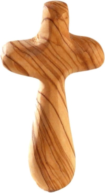Olijfhout Kruisje - Bethlehem Kruis Handgemaakt - Religieus Cadeau - Uniek Houtnerf - 7 cm - Natuurlijk