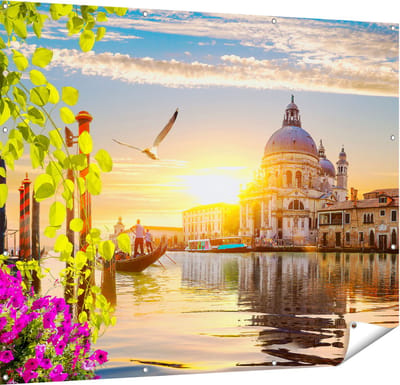Gards Tuinposter Kanaal in Veneti� met Bloemen - 150x120 cm - Tuindoek - Tuindecoratie - Wanddecoratie buiten - Tuinschilderij