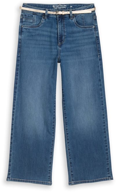 Tom Tailor - TTNELMA CULOTTE stretch jeans met riem - Maat 33/28 - Clean Mid Stone Blue Denim