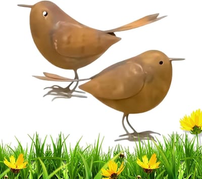 Vogelfiguren Set - Dieren decoratie - Tuin verfraaien - Roestvrij ijzer - 2 stuks - Roestkleur