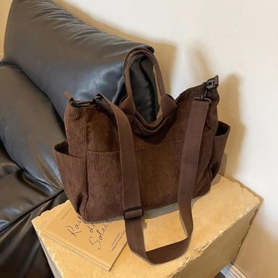 Eenvoudige Kleur Meerdere Vakken Corduroy Tote Tas Grote Capaciteit Casual Rugzak Geschikt voor Buitenreizen Pendelen Werk Handtassen black