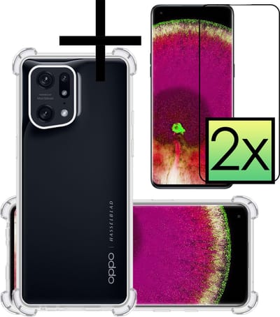Hoesje - Met Screenprotector - 2 Stuks - Geschikt voor OPPO Find X5 - Sterk & Shockproof - Siliconen Case - Back Cover - Telefoon Hoes - Shock Proof - Transparant