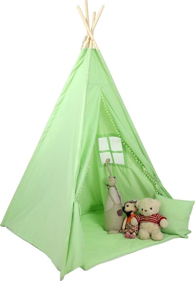 Tipi tent - speeltent - met vloermat en kussens – groen