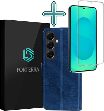 Hoesje Met Screenprotector - Geschikt voor Samsung Galaxy S25 FE - Luxe Pasjeshouder - Flipcase - Bookcase Portemonee - Flip Case - Kunstleer Book Case - Book Cover - Walletcase - Portemonneehoes - Donkerblauw