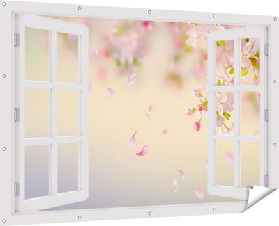 Gards Tuinposter Doorkijk Appelbloesem - Bloemen - 180x120 cm - Tuindoek - Tuindecoratie - Wanddecoratie buiten - Tuinschilderij