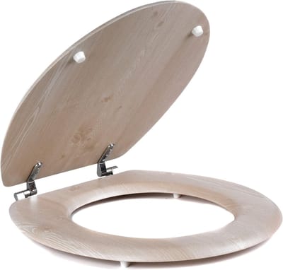 Houten toiletbril - 18 inch - roestvrijstalen scharnier - 37 x 43 cm - D-vormig ovaal