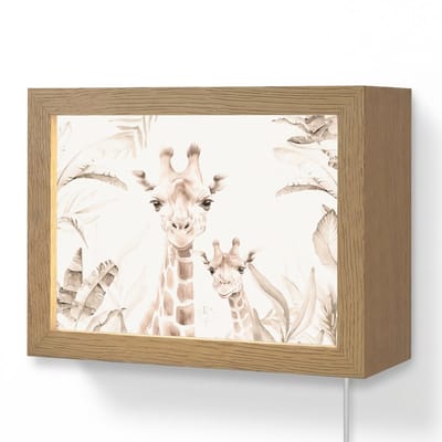 Wandlamp 20x15 cm - Oplaadbaar - Giraffe - Jungle - Bruin - Kinderen - Wandlampen binnen woonkamer - Slaapkamer lamp met kabel - Decoratieve nachtlamp - Vloerlamp snoer