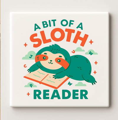 Keramische Grappige Tegel 15x15cm – “A Bit of a Sloth Reader” Schattige Luiaard met Boek Ontwerp – Perfect Cadeau voor Boekenliefhebbers & Lezers