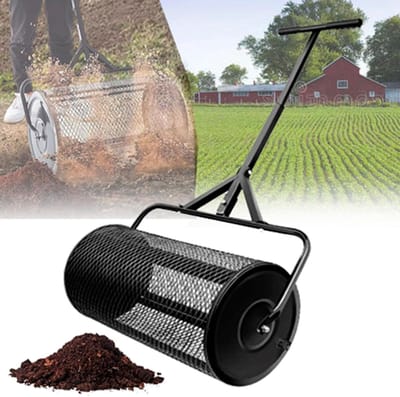 Compoststrooier Turfmosstrooier 24 inch brede metalen gaasrolstrooier voor topdressing Compost, vuil, mulch, kunstmest, bodem - Gazon- en tuinstrooier Handheld,32cm