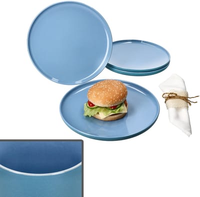Set van 4 Jasper oceaanblauwe aardewerk dinerborden - 414363