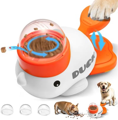 longziming-Slowfeeder - Intelligentiespeelgoed - Honden Denkspel - Interactieve snackdispenser - 1 stuk - Met knoppen - Grote transparante voerbak - Antislip rubberen voetjes - BPA-vrij PP - Voor kleine, middelgrote en grote honden - Wit
