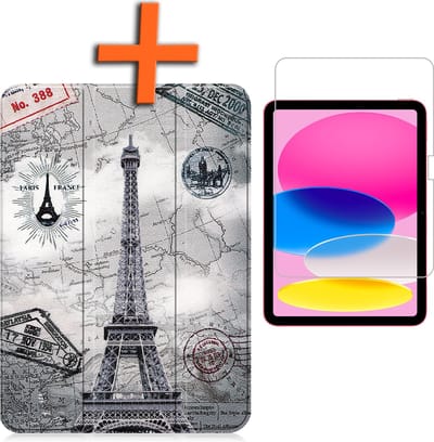 Hoesje - Geschikt voor Apple iPad 10 (2022) - 10.9 inch - 10e Generatie - Met Screenprotector - Trifold Bookcase - Hard Cover - Hardcover Book Case - Tablet Hoes - Eiffeltoren