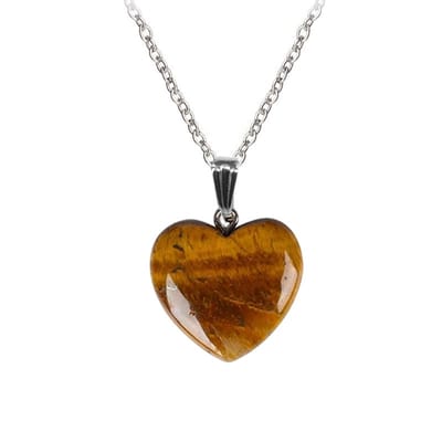 Fako Bijoux® - Ketting Met Hartje - Hart Natuursteen - 20x20mm - Tijgeroog - 50cm