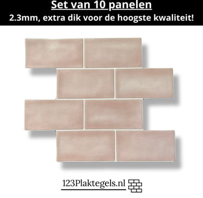 123plaktegels - 10 stuks - wandpanelen zelfklevende tegels wandpanelen tegelstickers keuken badkamer - PVC - roze - zelfklevend - 30.5 x 25.4 cm - plaktegel Rose glow