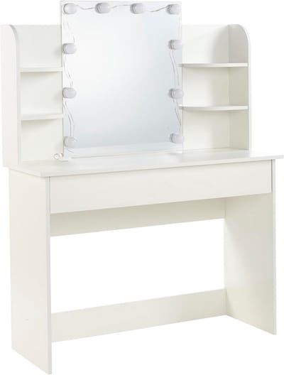 Kaptafel met spiegel - Make-up tafel - Schoonheidsroutine - Verstelbare LED-verlichting - 90 cm breed - Wit
